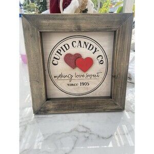 Cupid Candy Co Wood Framed Sign Rustic Farmhouse Valentine Wall Decor